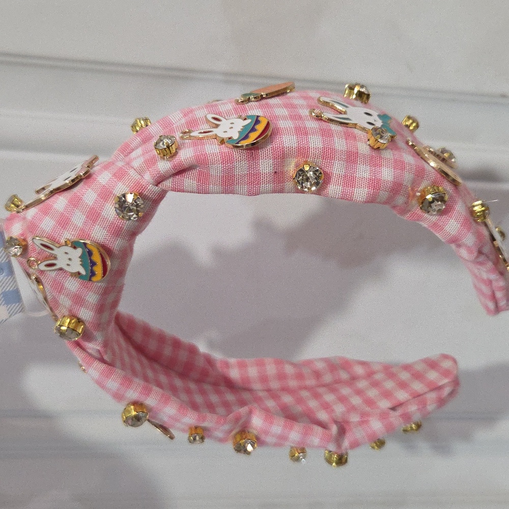 🐇▪️Piper K ▪️Pink Gingham Bunny Carrots Accent Easter Egg Headband